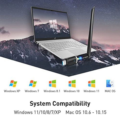Wireless USB WiFi Adapter for PC, AC1300Mbps USB 3.0 Wireless WiFi Dongle 2.4G/5G Dual Band Network Adapter Wireless Adapter for Windows 11 / 10/ 8/ 7/ XP Mac 10.7 to 10.15 Laptop Desktop Gaming