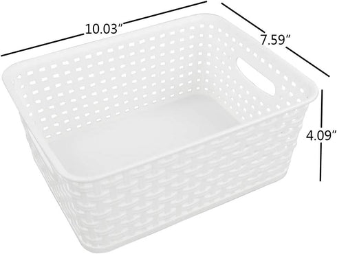 Saedy Plastic Pantry Storage Baskets Bin, 10.03" x 7.59" x 4.09", 6 Packs, White