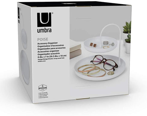 Umbra Poise Large, Double, Attractive Storage You Can Leave Out, Two-Tiered Jewelry Tray, Accessory Holder, White
