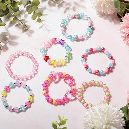 20 Pieces Girl Beaded Bracelets Cute Rainbow Bead Bracelets Colorful Bracelets Princess Bracelets Stretchy Bead Bracelets for Prince Birthday Present (Elegant Style)