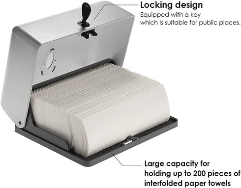 Commercial Toilet Tissue Dispenser, Paper Towel Dispenser, Wall-mounted Bathroom Tissue Dispenser Tissue Box Holder for Multifold Paper Towels, Silver