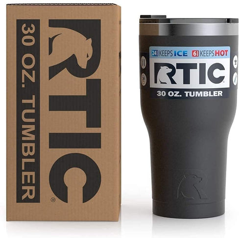 RTIC Tumbler with Splash Proof Lid, 30 oz, Black, Insulated Travel Stainless Steel Coffee Mug, Sweat Proof, Keeps Hot & Cold Longer