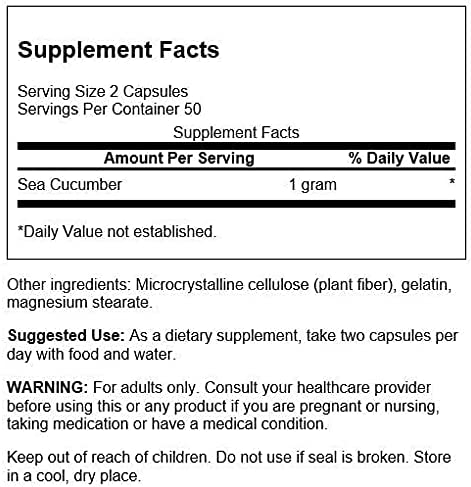 Swanson Sea Cucumber - Natural Supplement Promoting Joint Health & Mobility Support - Supports Cartilage Protection & Connective Tissue Health - (100 Capsules, 500mg Each)