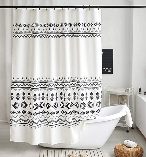 Uphome Boho Shower Curtain for Bathroom Black and White Geometric Tribal Shower Curtain Set with Hooks Modern Bohemian Bath Curtain,Upgraded Thicken Fabric-160GSM, 72x72