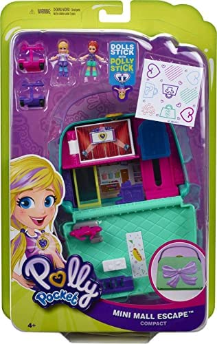 Polly Pocket Pocket World Mini Mall Escape Purse-Shaped Compact With Micro Polly And Lila Dolls, Surprise Reveals, Movie Theater, Elevator, Dressing Room, Scooters & More; Ages 4 And Older