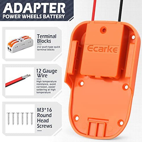Ecarke Power Wheels Battery Adapter for Ridgid AEG 18V Hyper li-ion Battery DIY Dock Power Connector Battery Converter 12 Gauge Robotics for RC Toy Car Truck,e-Bike?with Wire Terminals?