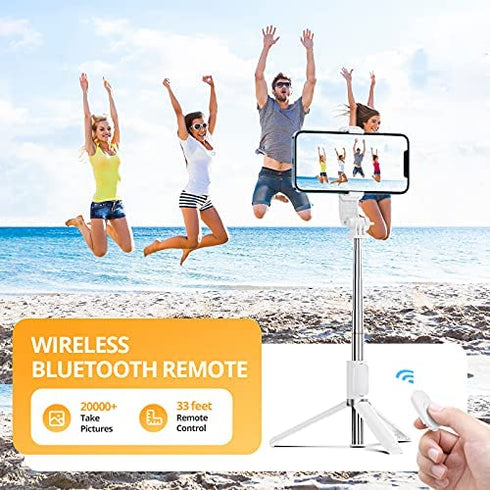ATUMTEK 40.5" Selfie Stick Tripod, Extendable & Portable Bluetooth Selfie Stick with Remote for iPhone 13/12/12 Pro/11/XS/XR/X/8/7 Plus, Samsung, Huawei, Google, LG, Sony Android Smartphones, White
