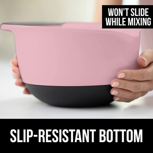 Gorilla Grip Mixing Bowls Set of 2, Slip Resistant Rubber Bottom, Nesting Baking Bowl, Soft Wide Handle, Easy Pour Spout, Electric Mixer and Dishwasher Safe, Kitchen Essentials, 5 QT, 3 Quart, Pink