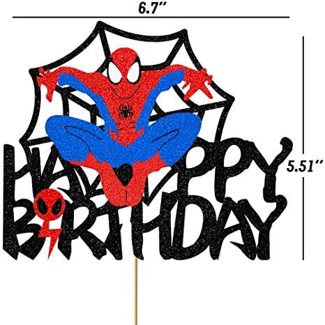 Glorymoment Cake Decor for Spiderman Happy Birthday Cake Topper for Boys Men Birthday Party, Glitter Happy Birthday Cake Topper for Spider-man Superhero Theme Birthday Party Decor (6.7’’ x5.51’’ )