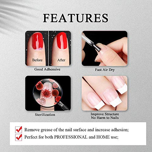 Morovan Nail Primer and Dehydrator for Acrylic Nails, Professional No Burn Fast Air Dry Nail Prep Dehydrator and X-Strength Primer Superior Natural, Acrylic Powder Application (0.5Fl oz)