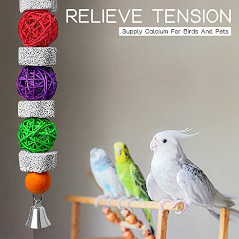 GATMAHE Bird Chewing Toy?Bird Beak and Nail Grinding Stone with Bell, Lava Rock (Pumice Stone) for African Greys Amazon Conure Budgies Parakeet Cockatiel, 2 Pack