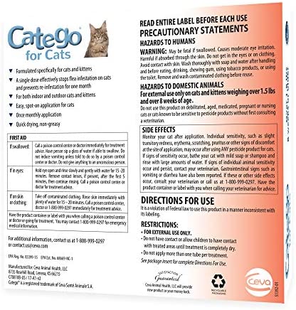 Catego Fast-Acting Flea and Tick Treatment For Cats/Kittens (Over 1.5 lbs) Kills Fleas Within 6 Hours, Prevents Flea Re-Infestations