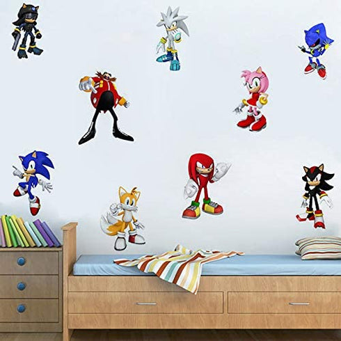 Sonic The Hedgehog Cartoon 3D Broken Wall Game Wall Stickers Children's Bedroom Living Room Background Wall Stickers Removable PVC Home Decoration