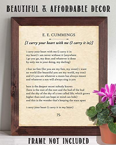 E E Cummings - I Carry Your Heart - 11x14 Unframed Motivational Wall Art - These Literature Book Posters are Perfect for English Classroom, Home Office or Anywhere you Want Motivational Posters
