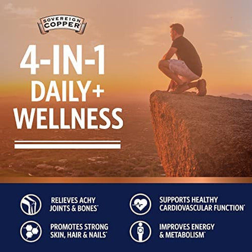 Sovereign Copper Bio-Active Copper Hydrosol, Daily+ 4-in-1 Wellness Supplement for Joint and Bone*, Hair, Skin and Nails*, Cardiovascular Health* and Energy and Metabolism Support*, 2oz