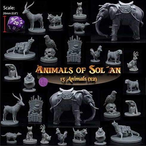 Wildspire 26 Animal Minis for DND Miniatures 28mm Unpainted Dungeons and Dragons Miniatures I for D&D Miniatures & DND Minis Fantasy RPG | for DND Figures & Tabletop Miniatures | Campaign Setting