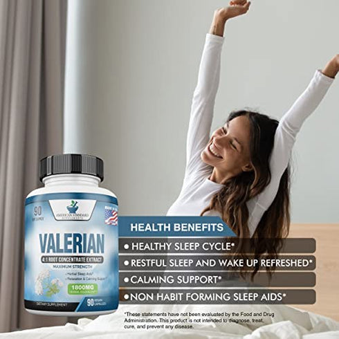 Valerian Root Capsules Organic 1800mg, Natural Sleep Aid, Sleeping Supplements, Alternative to Melatonin Gummies, 90 Veggie Caps, 3 Month Supply
