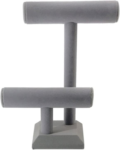 7TH VELVET 2 Tiers Gray Velvet Jewelry Tower Bracelet Holder Jewelry Display Stand Desktop Jewelry Organizer T-Bar Bracelet Necklace Jewelry Display Stand for Home Organization (Gray-2 Tier)