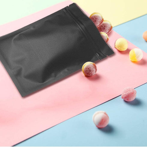 STUs 100 Pack Smell Proof Stand-Up Bags - 4 x 6 Inch Resealable Mylar Bags Foil Pouch Double-Sided Bag Matte Black
