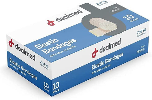 Dealmed 2" Elastic Bandage Wrap with Self-Closure – 10 Elastic Bandages, 5 Yards Stretched Compression Bandage Wrap, Wound Care Product for First Aid Kit and Medical Facilities