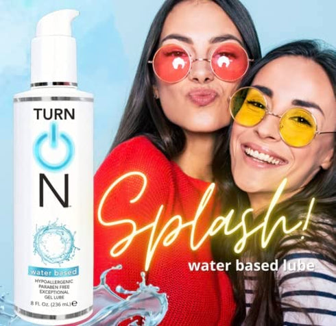 Turn On Water Based Sex Lube 8 Ounce Premium Personal Lubricant, Long Lasting Formula for Condom Safe Vegan Ph Balanced Hypoallergenic and Paraben Free Intimacy, Gel Lube for Men Women & Couples