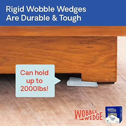 WOBBLE WEDGES Rigid Plastic Shims, 30 Pack - Made in USA - Multi-Purpose Shim Wedges for Home Improvement & Work - Plastic Wedge Furniture Levelers, Table & Toilet Shims, Leveling Feet - Translucent