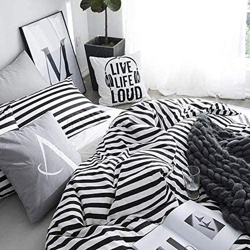 Wellboo Black Striped Pillowcases King Women Men Black and White Striped Pillow Cases Cotton Adults Teens Vertical Stripes Comforter Pillow Covers Black Striped Pillow Shams Envelope Closure 2 PCS