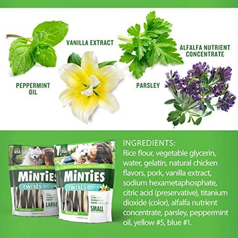 Minties Twists VetIQ Dog Dental Bone Treats, Dental Chews for Medium/Large Dogs (Over 40 Lbs), 20 Count