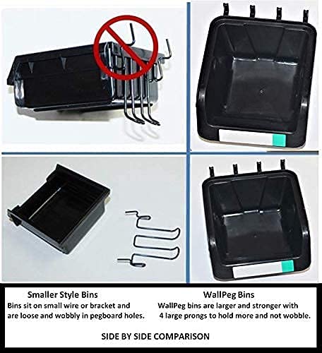 WallPeg Pegboard Bins - 12 Pack - Hooks to Peg Board - Organize Hardware, Accessories, Workbench, Garage Storage, Craft Room, Tool Shed, (6 ea. 7" & 6 ea. 5" Bins)