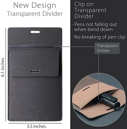 Pocket Protector, Leather Pen Pouch Holder Organizer, for Shirts Lab Coats, Hold 5 Pens, Designed to Keep Pens Inside When Bend Down. No Breaking of Pen Clip. Thick PU Leather, Black, 2 Per Pack.