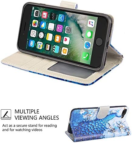 iPhone 7 Plus Case, iPhone 8 Plus Case, UrSpeedtekLive Wallet Case, Premium PU Leather Flip Case Cover with Card Slots & Kickstand for Apple iPhone 7 Plus (2016) / iPhone 8 Plus (2017)-Peacock