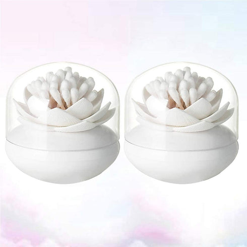 DOITOOL 2 Pcs Qtips Holder Canisters Lotus Flower Shaped Cotton Swab Holder Cotton Bud Toothpick Dispenser with Lid for Home Kitchen
