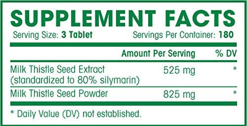 Milk Thistle - 180 Count - Standardized Silymarin Extract for Maximum Liver Support - Detox, Cleanse & Maintain Your Liver – 1350 mg Extract & Seed Complex - Natural Herbal Supplement - 60 Servings