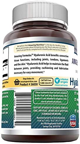 Amazing Formulas Hyaluronic Acid Capsules Supplement- Support Healthy Connective Tissue and Joints - Promote Youthful Healthy Skin (200 mg, 120 Count)