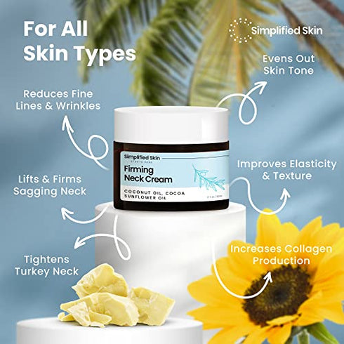 Simplified Skin Neck Tightening Cream for Sagging, Anti-Aging Chest & Decollete Moisturizer for Turkey Neck, Double Chin & Erase Crepe with Glycolic Acid & Vitamin C 1.7 oz.