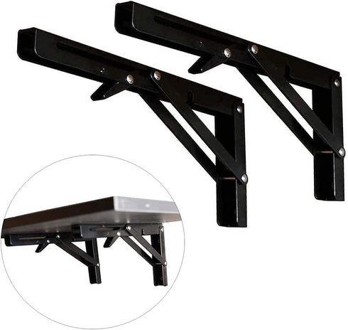16 INCH Folding Shelf Brackets - Heavy Duty Metal Collapsible Shelf Bracket for Bench Table, Shelf Hinge Wall Mounted Space Saving DIY Bracket, Max Load: 280 lb - Black (2 PCS)