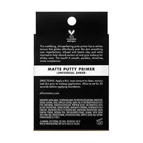 e.l.f., Matte Putty Primer, Skin Perfecting, Lightweight, Oil-free formula, Mattifies, Absorbs Excess Oil, Fills in Pores and Fine Lines, Soft, Matte Finish, All-Day Wear, 0.74 Oz