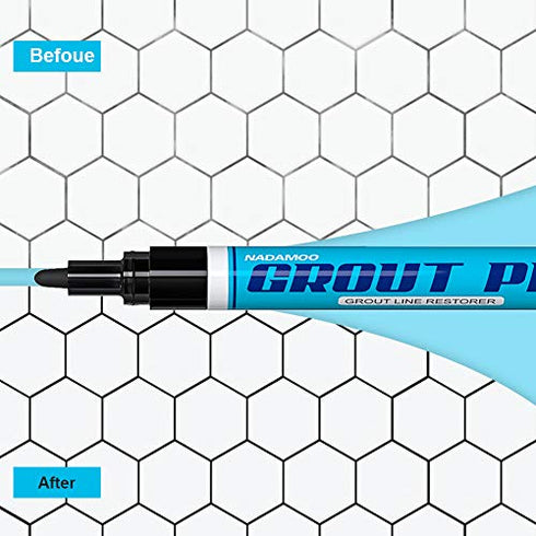 NADAMOO 10pcs Grout Pen Black with Replacement Nibs, Tile Grout Paint Pen Grout Shine Touch Up Repair Marker Tile Gap Coating to Restore and Renew The Look of Tile Grout Line