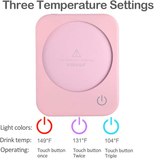 Coffee Mug Warmer, VOBAGA 4 Hours Auto Shut-Off Coffee Warmer Plate for Office Home Desk Use with 3 Temperature Settings, Electric Cup Warmer for Cocoa,Tea, Milk, Water, Pink (No Cup)