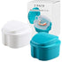 Denture Bath Box Cup, Complete Clean Care for Dentures, Clear Braces, Mouth Guard, Night Guard & Retainers,Traveling (Blue & White)