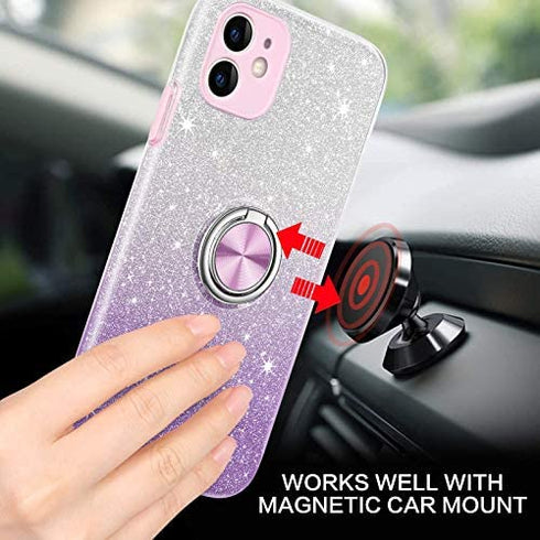 BENTOBEN iPhone 11 Case, iPhone 11 Phone Case, Slim Fit Glitter Sparkly Case with 360° Ring Holder Kickstand Magnetic Car Mount Supported Protective Girls Women Cover for iPhone 11 6.1" (2019), Purple