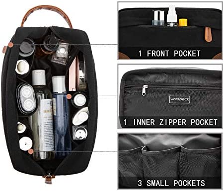 Vorspack Toiletry Bag Hanging Dopp Kit for Men Water Resistant Canvas Shaving Bag with Large Capacity for Travel- Black