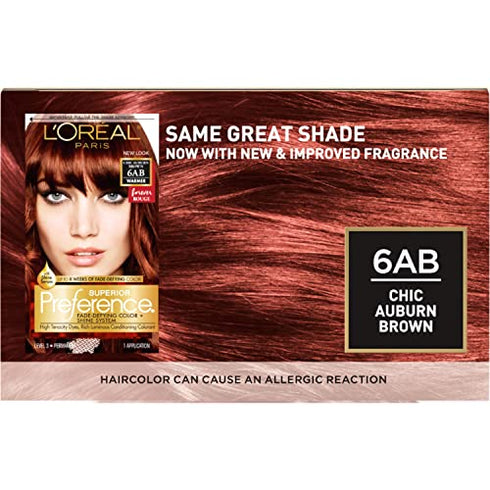 L'Oreal Paris Superior Preference Fade-Defying + Shine Permanent Hair Color, 6AB Chic Auburn Brown, Pack of 1, Hair Dye