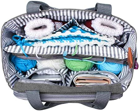 Luxja Small Crochet Tote Bag, Yarn Storage Bag for Small Unfinished Projects, Crochet Hooks and Other Accessories, Gray