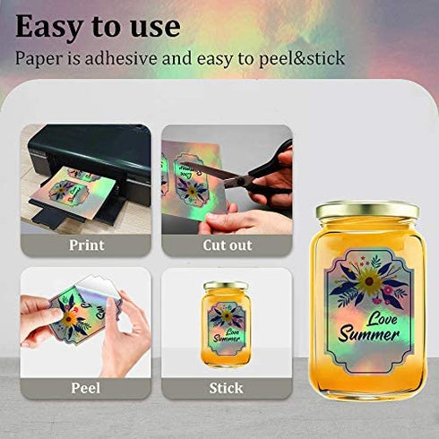 MECOLOUR Printable Holographic Sticker Paper 8.5'' * 11'' 20 Sheets Premium Rainbow Vinyl for Cricut Waterproof Dries Quickly Vivid Colors, Holds Ink Well- Tear Resistant for Inkjet & Laser Printer