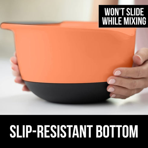 Gorilla Grip Mixing Bowls Set of 3, Slip Resistant Rubber Bottom, Nesting Baking Bowl, Soft Handle, Easy Pour Spout, Electric Mixer and Dishwasher Safe, Kitchen Essentials, 5, 3 and 1.5 QT, Sherbet
