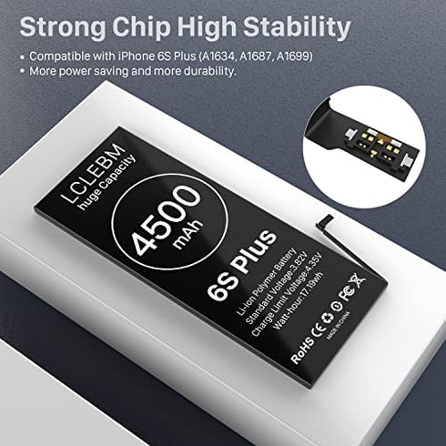 LCLEBM Battery for iPhone 6S Plus, New 0 Cycle Higher Capacity Li-Polymer Battery Replacement for iPhone 6S Plus Model A1634, A1687, A1699 with Complete Repair Tools Kits
