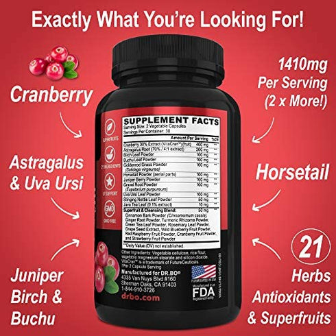 Kidney Cleanse Detox Support Supplement - Natural Cranberry, Juniper Berries, Buchu & Uva Ursi Extract to Help Repair Kidneys, Bladder Control & Urinary Tract Health - Herbal Renal Blend Formula Pills