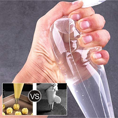 GEMLON Disposable Icing Piping Bags and Tips Set, 100Pcs 12 Inch Clear Plastic Pastry Bags Icing Piping Bags, Cookies&Cupcake&Cake Decorating Tool Supplies with Frosting Bags&6 Tips&2 Couplers&2 Ties