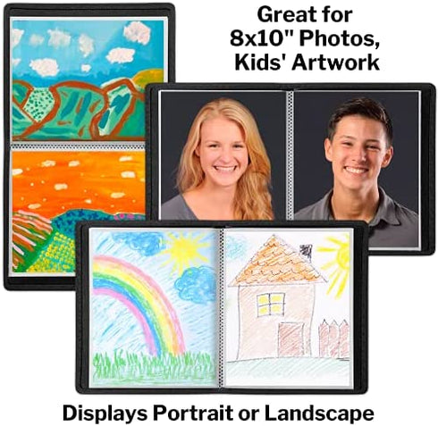 Dunwell 8x10 Photo Album Book - (Black), Art Portfolio Binder for 8 x 10 Pictures, 24 Pocket Display 48 Pages, 10x8 Sheet Protector Folder for Kids Artwork, Autograph, and Prints